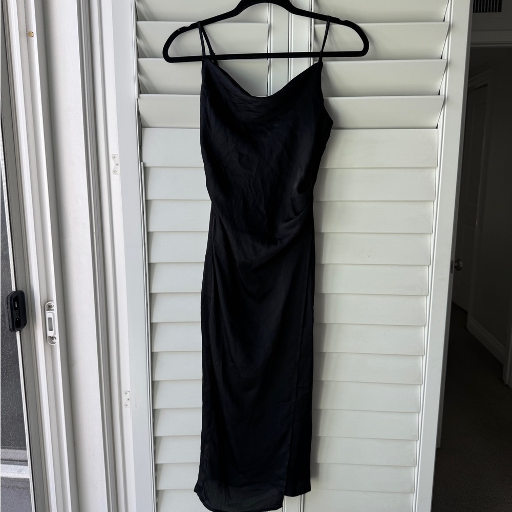 Lulus Cowl Neck Elegant Black Slip Silky Dress XS